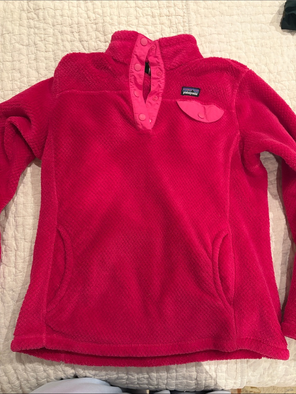 Patagonia Girls' Bright Pink Snap Pullover Fleece